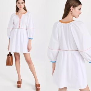 Staud Mini Demi Dress White Land Sea Short Sleeve Contrast Trim Women’s Small